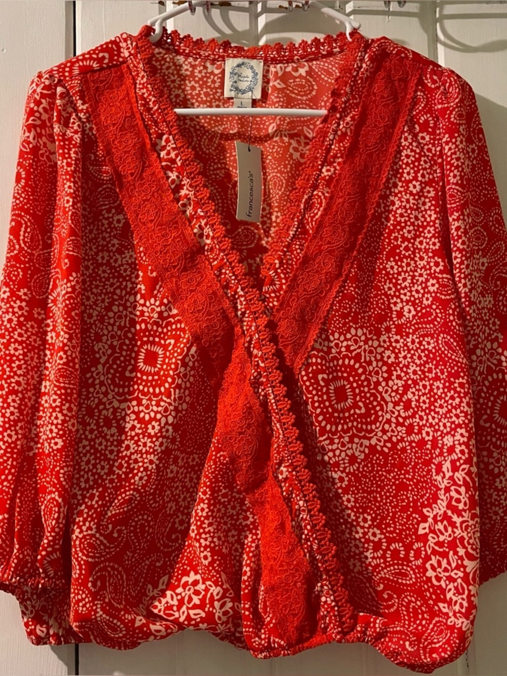 BLUE RAIN paisley blouse-large NWT